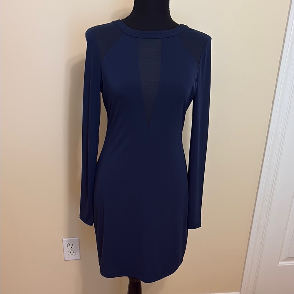 Express Blue Long Sleeve Sheath Dress